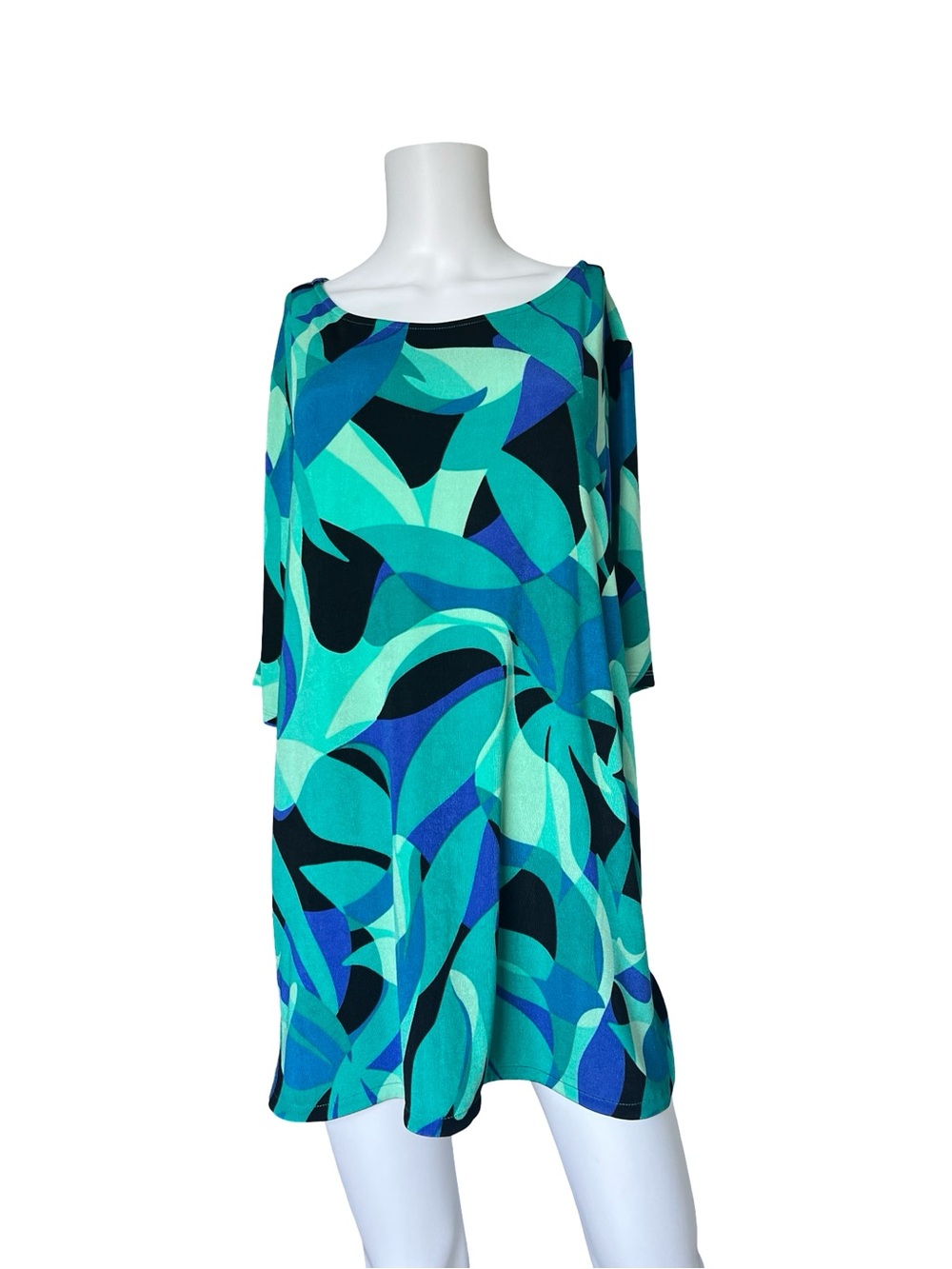 Chicos Slinky Knit Top Abstract Print Blue Black Knit Womens Size XXL